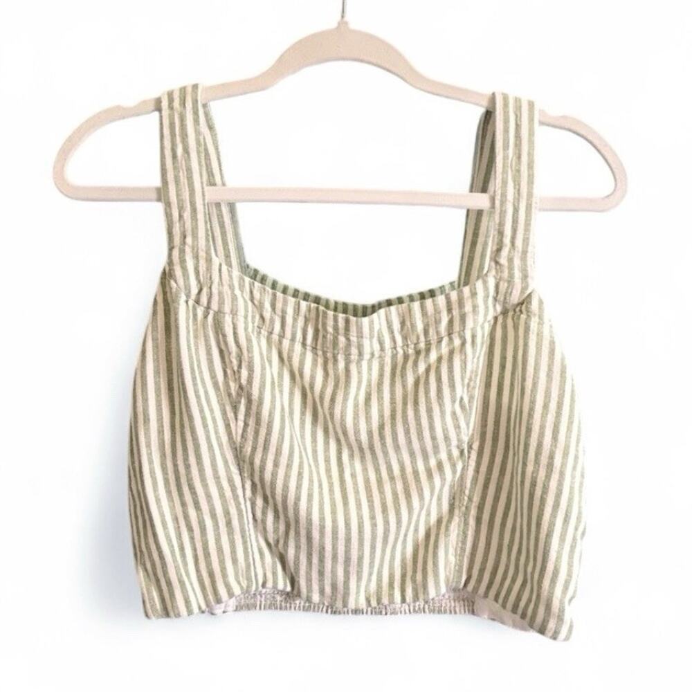 Abercrombie & Fitch Cropped Tank Top Size L Linen Blend Striped Smocked Coastal
